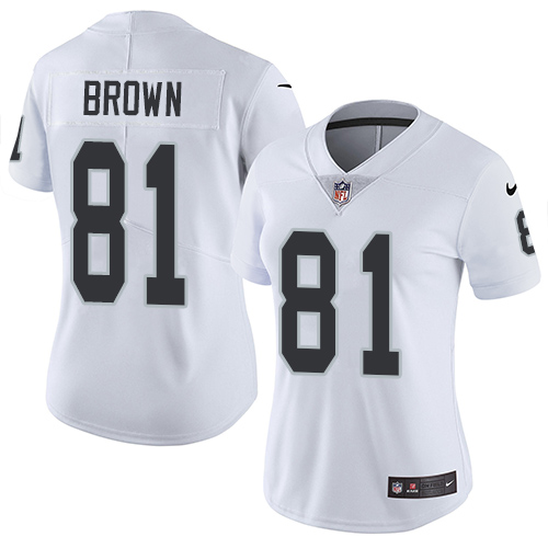 Nike Raiders #81 Tim Brown White Women's Stitched NFL Vapor Untouchable Limited Jersey - Click Image to Close